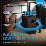 Edifier T5s – Aktiver 8" Subwoofer, 70W RMS, 35 Hz Bass, Braun Holzoptik