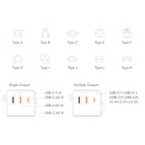 LogiLink Universal-Reisenetzteil 70W PD, 4 Anschlüsse + Kabel, Weiß