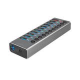 LogiLink USB 3.2 Gen 1 Hub, 10 Ports + 1x Schnell-Ladeport, Ein/Aus-Schalter