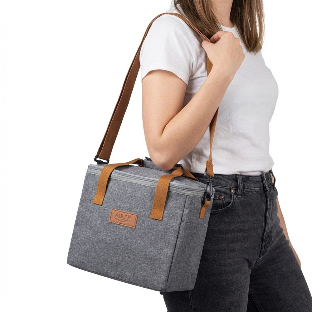 Adler AD 4536 Thermo Kühltasche 10 L, Lunchbag Isoliertasche für Arbeit, Schule, Picknick, Reise & Outdoor, mit Reißverschluss und Außentaschen, Grau