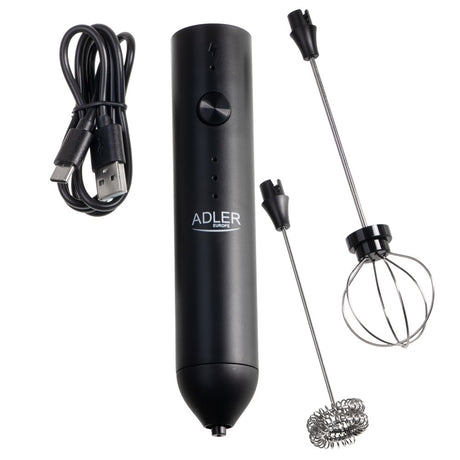 Adler AD 4533 Milchaufschäumer 2-in-1, wiederaufladbar, 3 Geschwindigkeiten, Edelstahl-Aufsätze, USB-C
