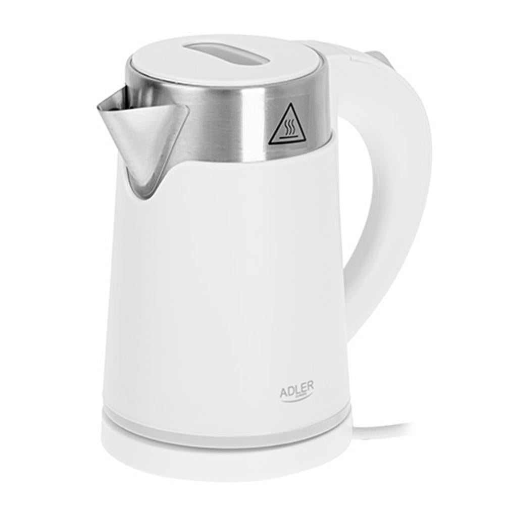 Adler AD 1372 White Wasserkocher 0,6L Weiß 800 W 360° Drehbarer Sockel Wasserkessel Kanne Tee