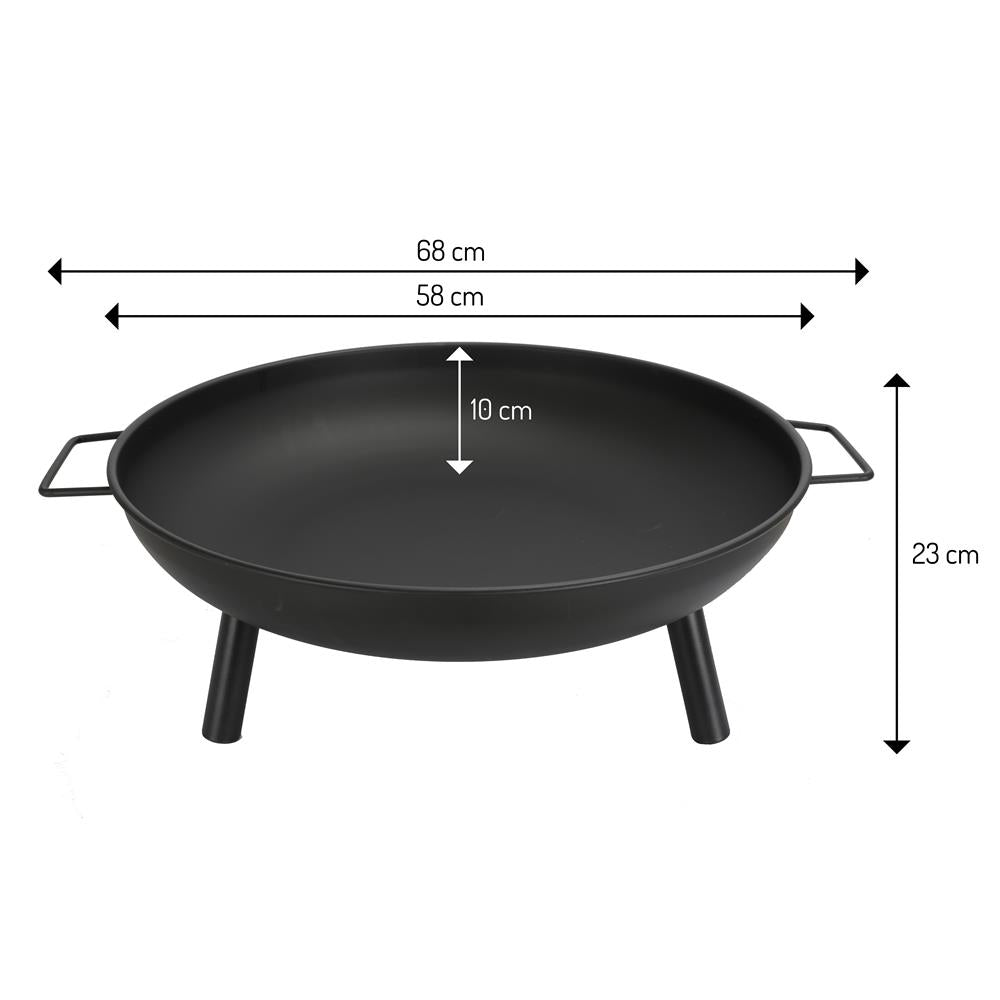 Adler AD 6819 Feuerschale Garten 58 cm, Stahl Feuerstelle Outdoor für Holz & Briketts, runde Gartenschale mit Griffen, 3 Standbeinen, hitzebeständig bis 500 °C, Matt