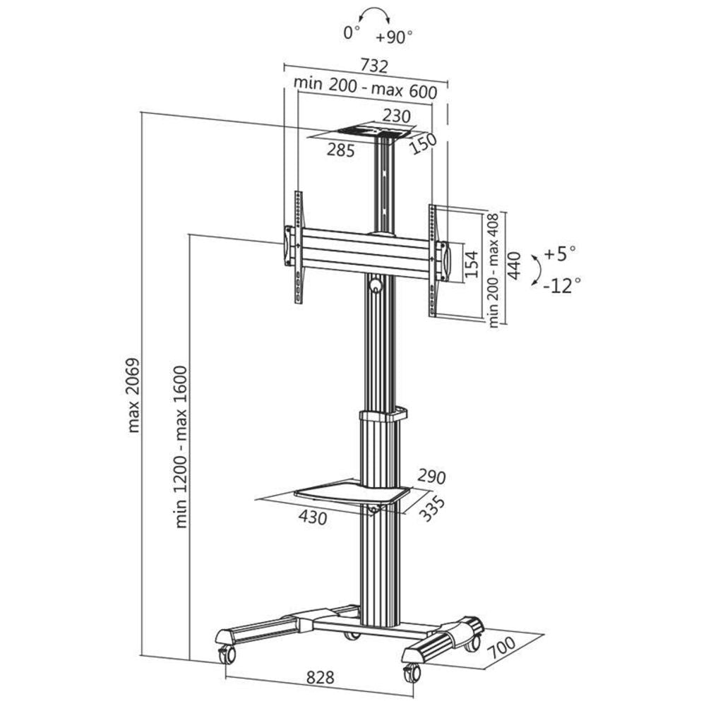 LogiLink TV-/Monitorwagen höhenverstellbar, 37-70", 50 kg, mit Rollen, VESA-kompatibel