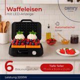 Camry CR 3086 Waffeleisen Schwarz Antihaftbeschichtet 6 Bräunungsstufen LED Anzeige