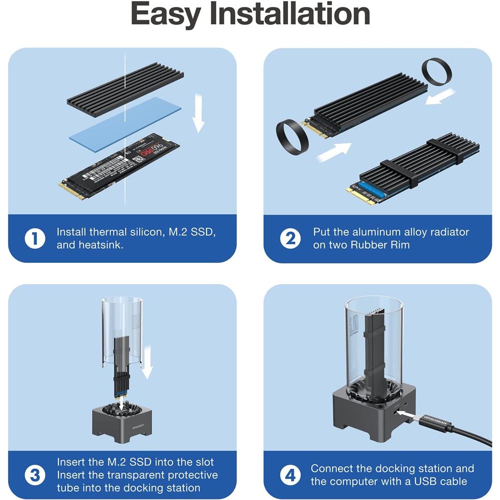 GRAUGEAR Dockingstation USB-C für M.2 NVMe NGFF SSD RTL9210B Chipsatz USB 3.2 10 Gbit/s leiser 50 mm Lüfter