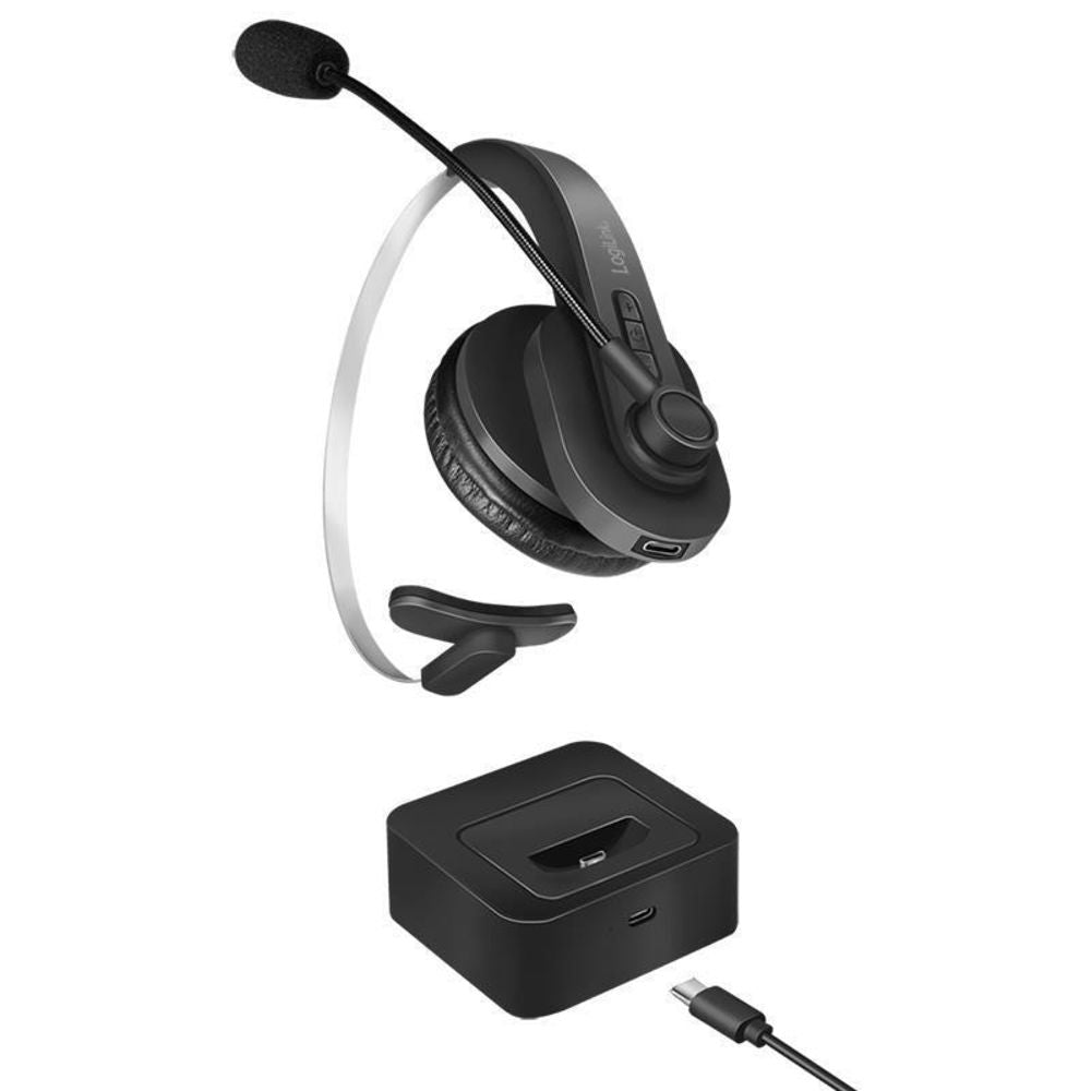 LogiLink Bluetooth Mono Headset mit Mikrofon und Ladestation, Schwarz