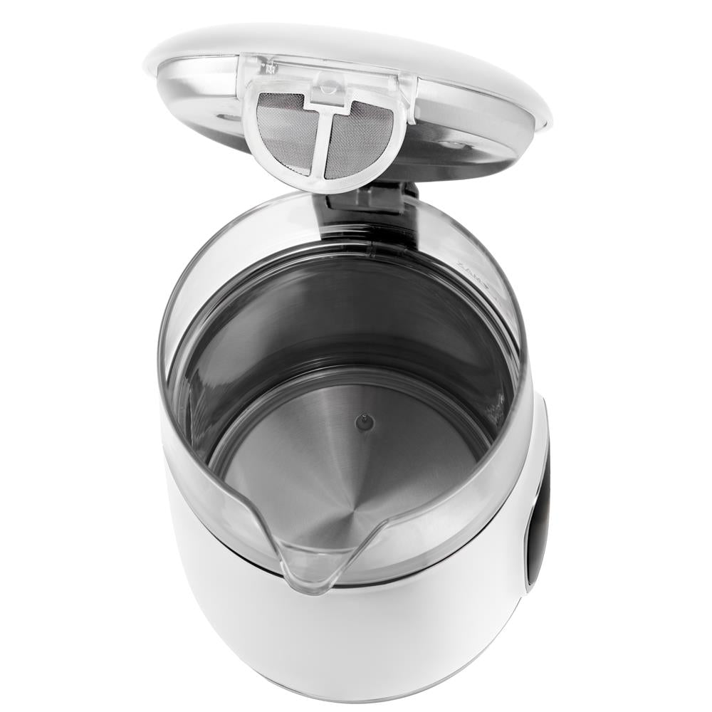 Adler AD 1305 Glas-Wasserkocher 1,7 L mit Temperaturwahl 40–100°C, LED-Display, Warmhaltefunktion 2 Std., 2200 W, Touch-Bedienung weiß silber