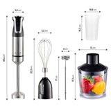 Adler AD 4627 Stabmixer Set elektrischer Handmixer Schneebesen Milchaufschäumer Turbo Funktion silber
