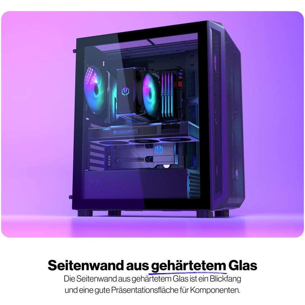 ENDORFY Arx 500 ARGB, ATX PC-Gehäuse, inkl. 4x 140mm ARGB PWM-Lüfter, Seitenteil aus gehärtetem Glas | EY2A011