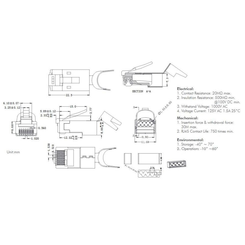 LogiLink RJ45-Modularstecker, Cat.8.1/Cat.6A, geschirmt, vergoldet, 10 Stück