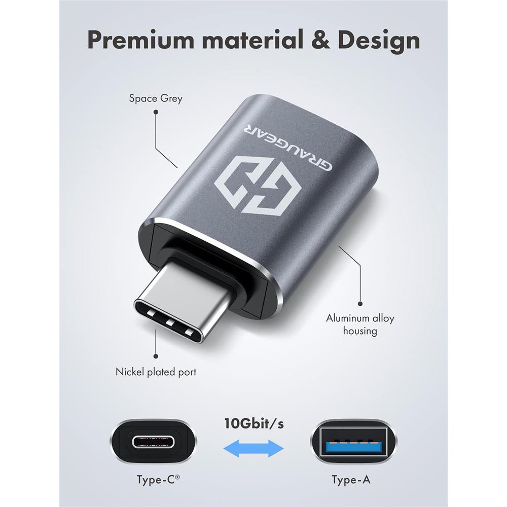 GRAUGEAR USB 3.2 Gen2 Type-C Adapter, Type-A Buchse zu Type-C Stecker, 2 Stück