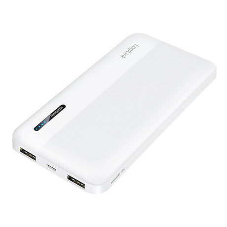 LogiLink Powerbank 10.000 mAh, 2× USB-A, 1× USB-C, Schnellladen, Weiß