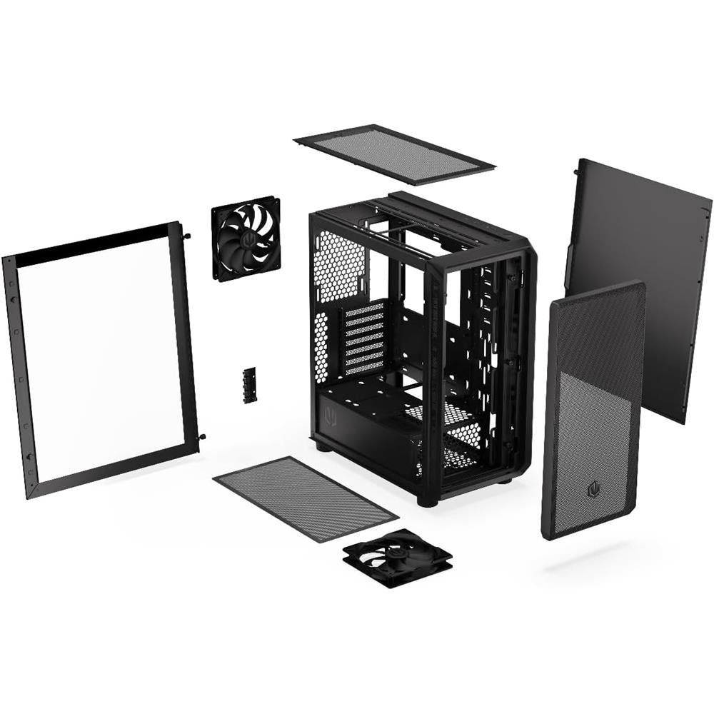 ENDORFY Arx 500 Core, PC-Gehäuse, schwarz, mit 2x140-mm-Lüfter, Seitenwand aus gehärtetem Glas