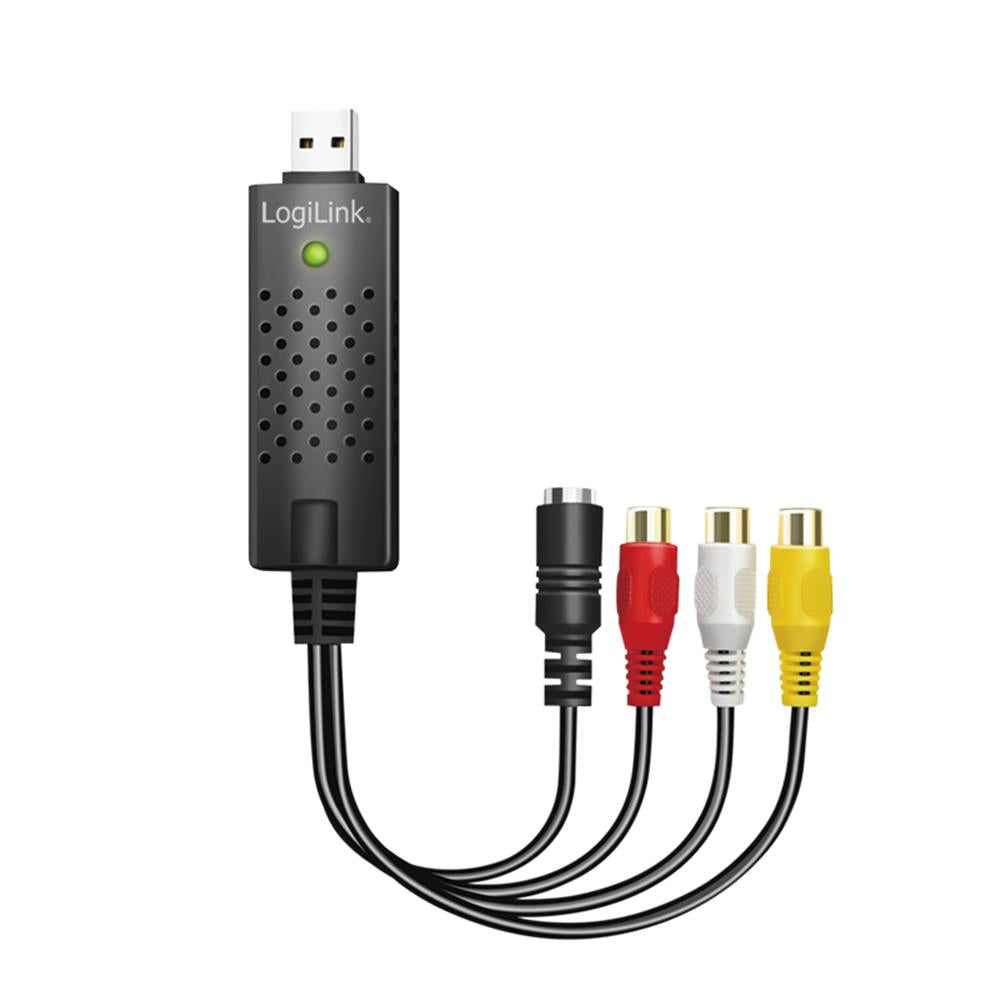 LogiLink USB 2.0 A/V-Grabber – USB-A zu 3× Cinch + miniDIN5, schwarz