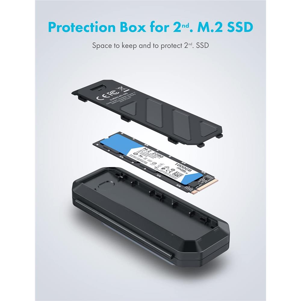 GRAUGEAR USB Type-C Gehäuse für M.2 NVMe SSD, Aluminiumgehäuse, integrierten Aufbewahrungsbox