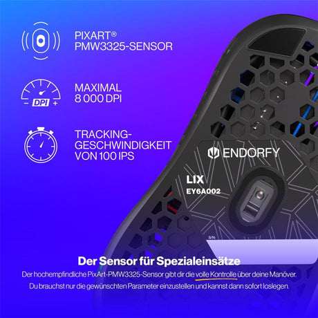ENDORFY LIX, Ultraleichte Gaming-Maus (59 g), 8000 DPI, Schwarz | EY6A002