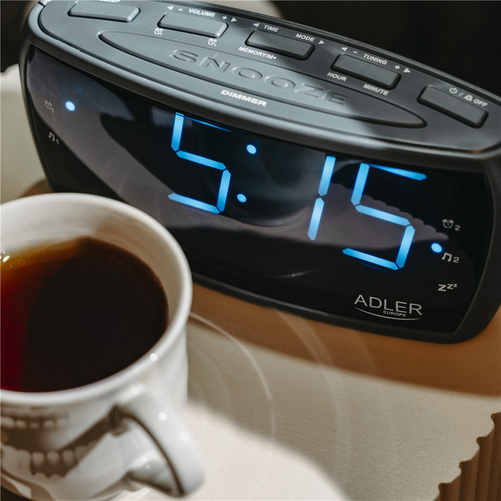 Adler AD 1121 S Radiowecker LED Display 22,2 cm AM FM Wecker, Dual Alarm, Snooze Netzbetrieb, Schwarz