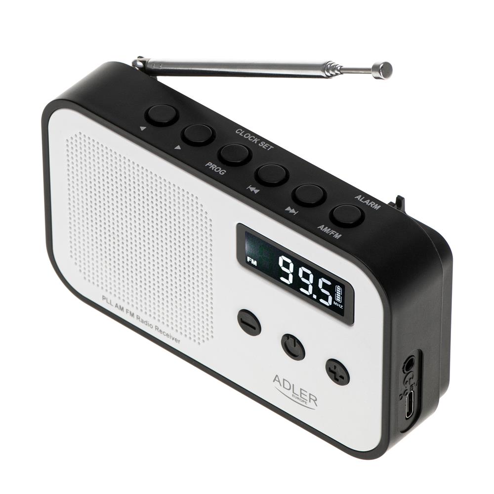 Adler AD 1907 PLL AM/FM-Digitalradio modernes Radio USB C Wecker weiß schwarz