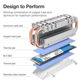 GRAUGEAR Heatpipe 4fach passiv Kühler für M.2 2280 SSD Kühlkörper PC Speicher Kühlung silber ohne Lüfter lautlos