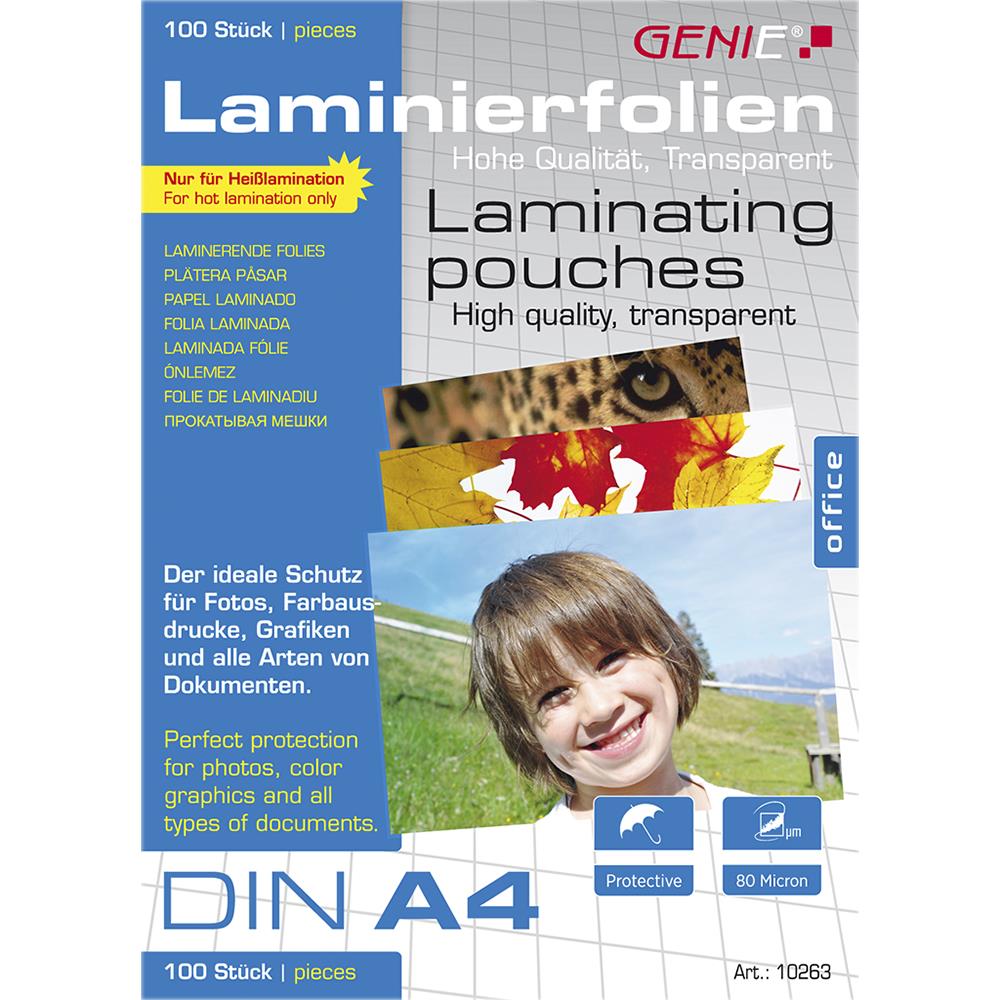 GENIE Laminierfolien DIN A4 80 Mikron 100er Pack