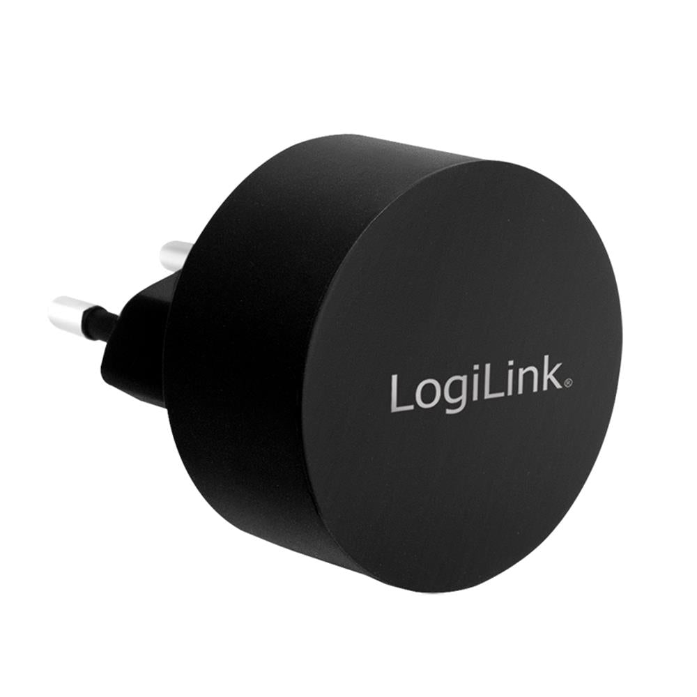 LogiLink USB-Schnellade-Steckdosenadapter 1x USB-A 10,5 W rund schwarz