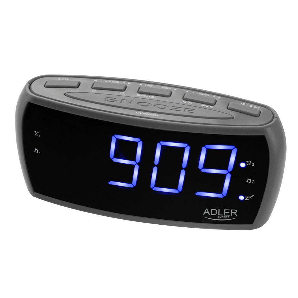 Adler AD 1121 S Radiowecker LED Display 22,2 cm AM FM Wecker, Dual Alarm, Snooze Netzbetrieb, Schwarz