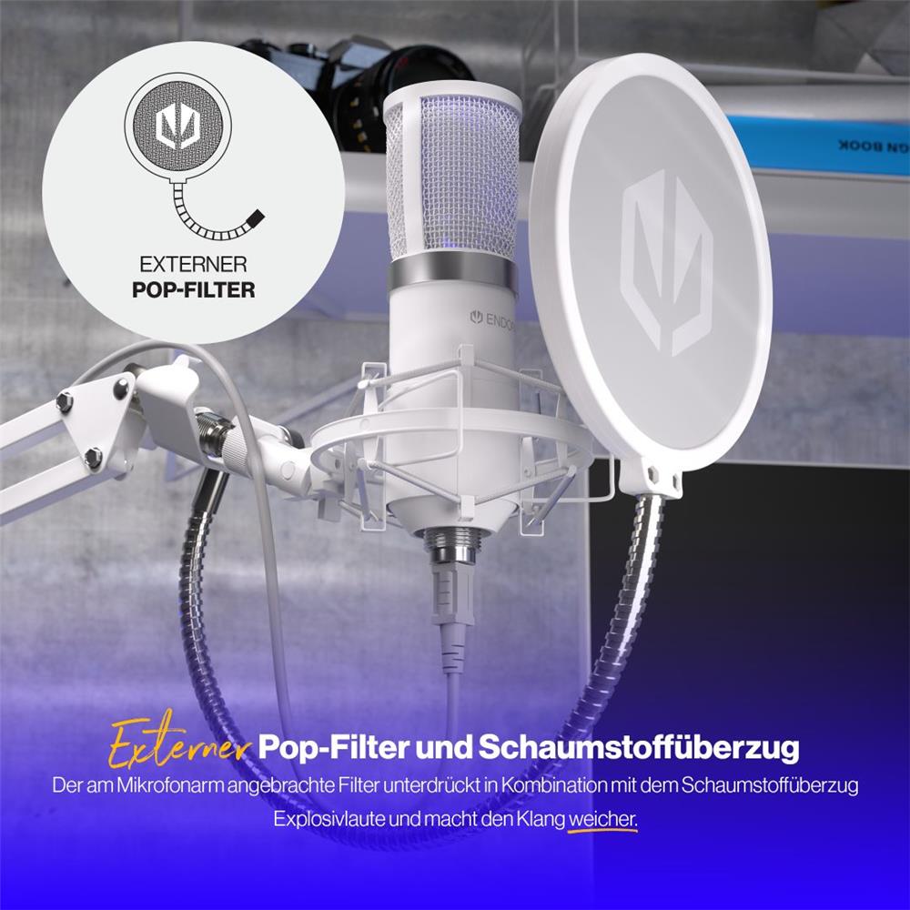 ENDORFY Solum Streaming Onyx White USB Mikrofon mit Anti Shock Montage