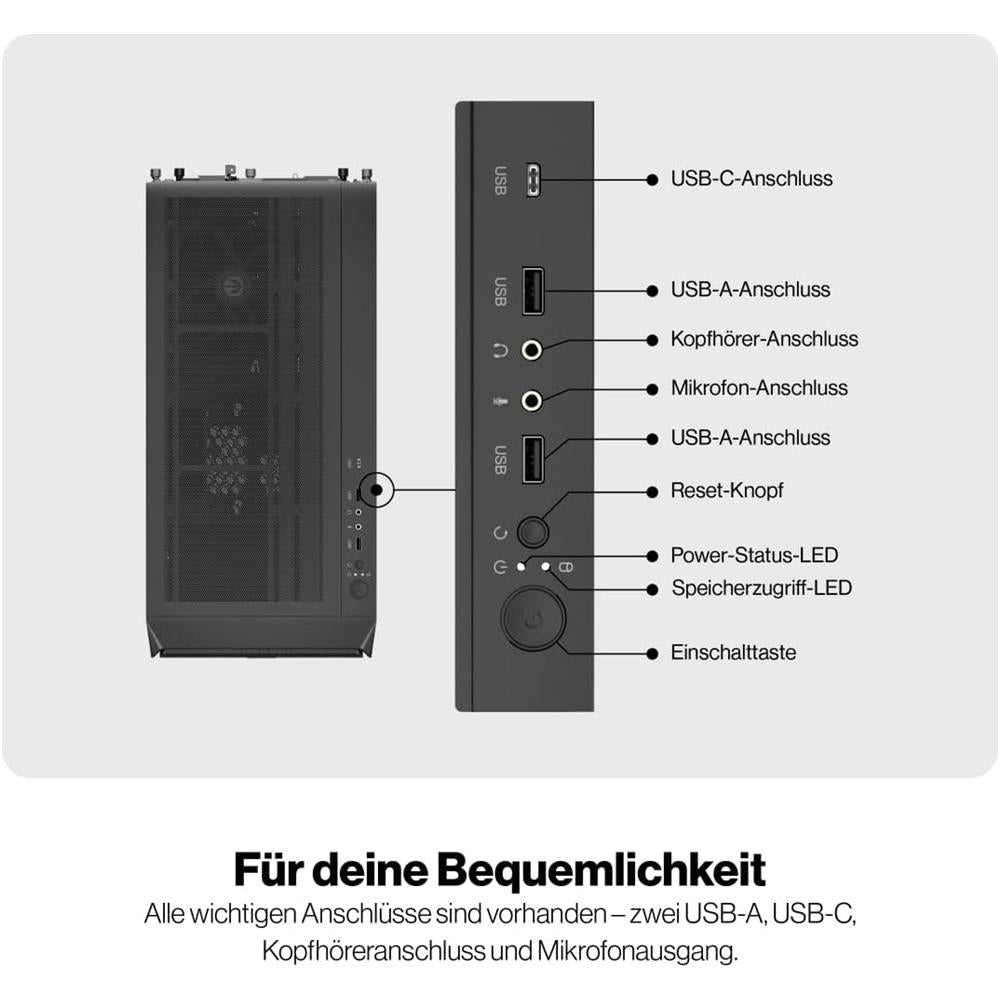ENDORFY Arx 500 Air, ATX PC-Gehäuse, inkl. 5x 140mm PWM-Lüfter, Seitenteil aus gehärtetem Glas | EY2A010
