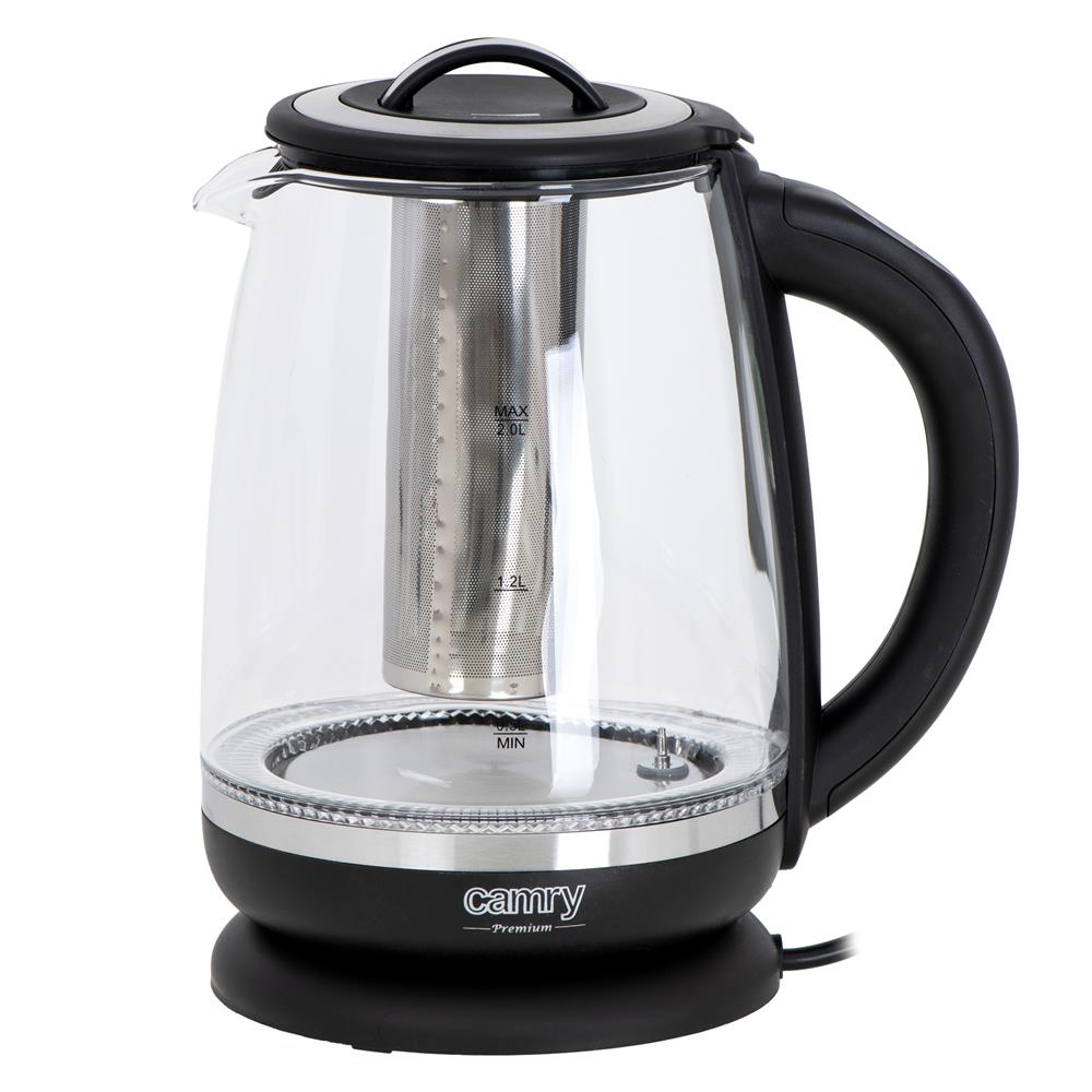 Camry CR 1290 Wasserkocher Glas 2 L beleuchtet 2200W Temperaturregler Teesieb