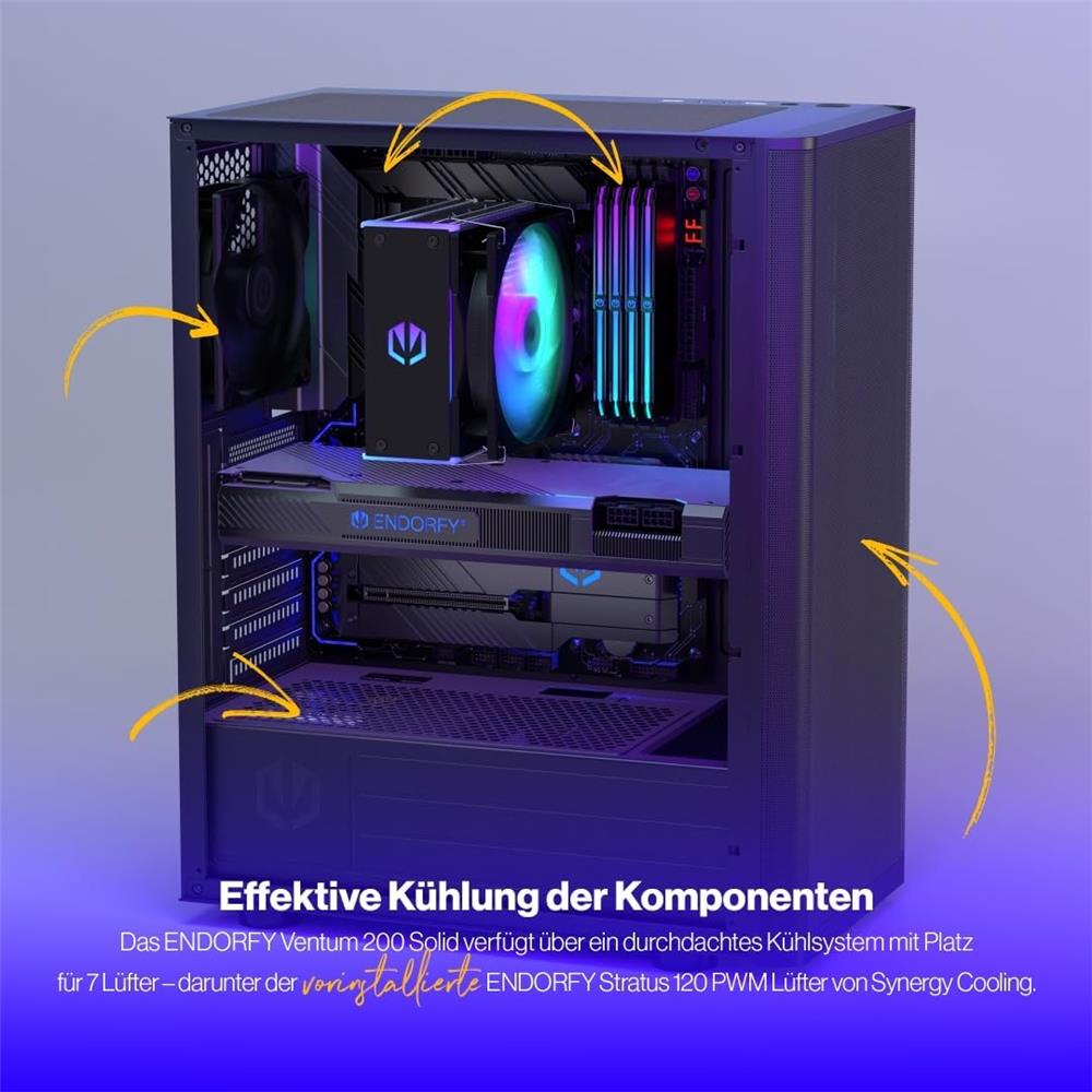 ENDORFY Ventum 200 Solid, ATX PC-Gehäuse, inkl. 1x 120mm PWM-Lüfter, Frontblende aus Mesh | EY2A001