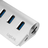 LogiLink USB 3.0 3-Port Hub mit Kartenleser und Aluminiumgehäuse Silber