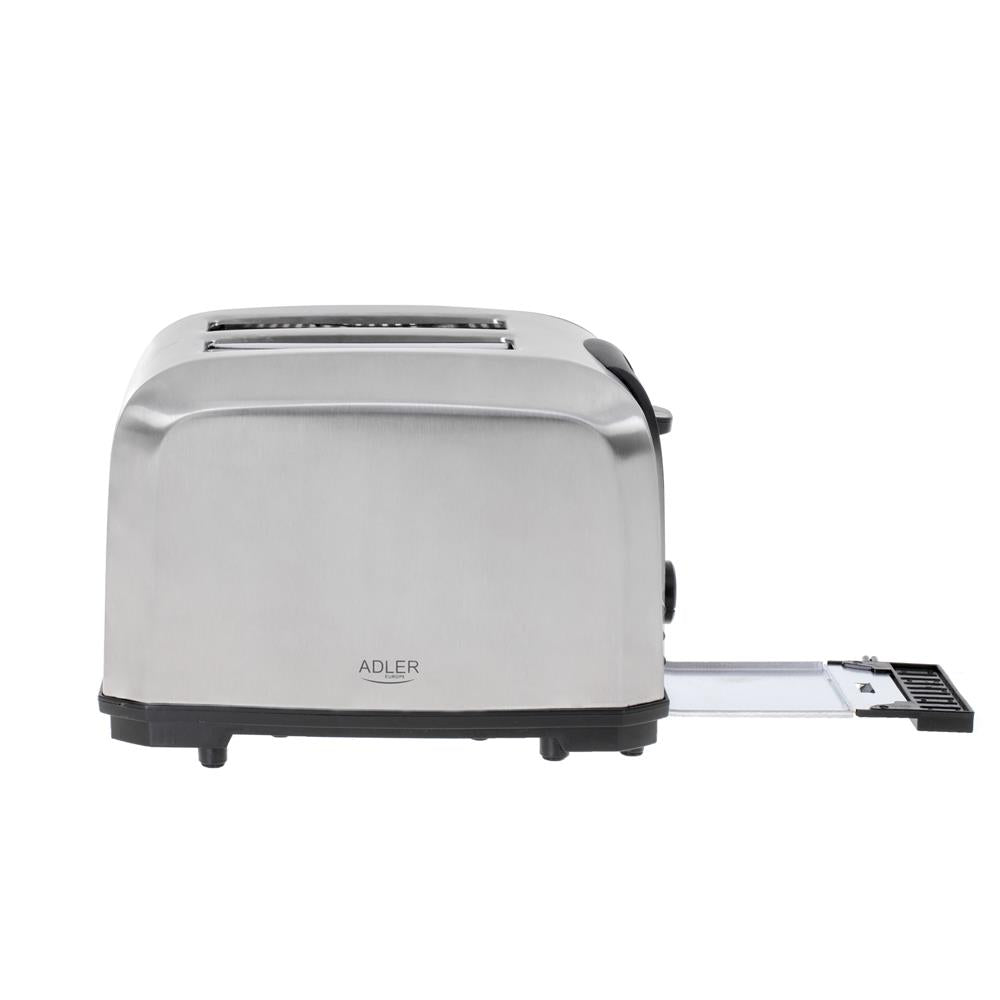 Adler AD 3222 Toaster in Silber, 1000W, mit Brötchenaufsatz, 7 Stufen und Krümelschublade