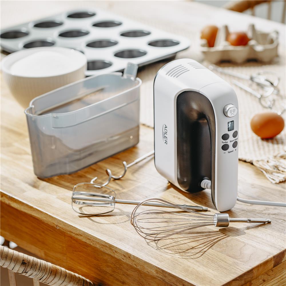 Adler AD 4229 Handmixer 9 Geschwindigkeiten Turbo Funktion Knethaken Schneebesen weiß schwarz