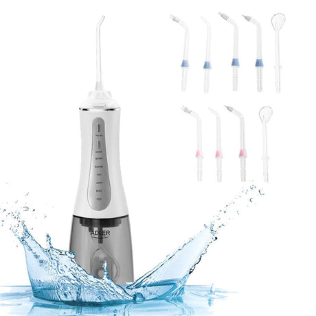 Adler AD 2185 Munddusche Weiß 350ml 5 Modi 10 Aufsätze USB-C 1800mAh