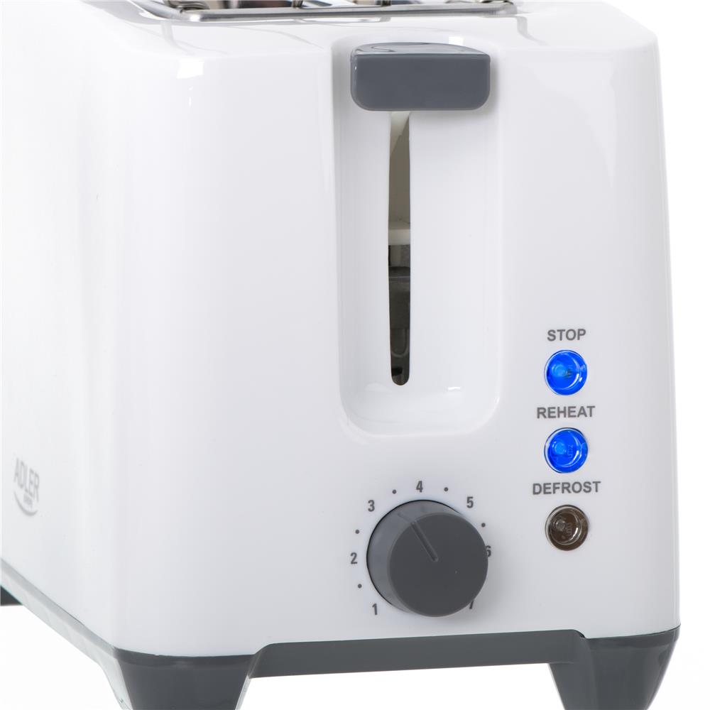 Adler AD 3216 Toaster in Weiß, mit Brötchenaufsatz, Auftaufunktion und Abschaltautomatik