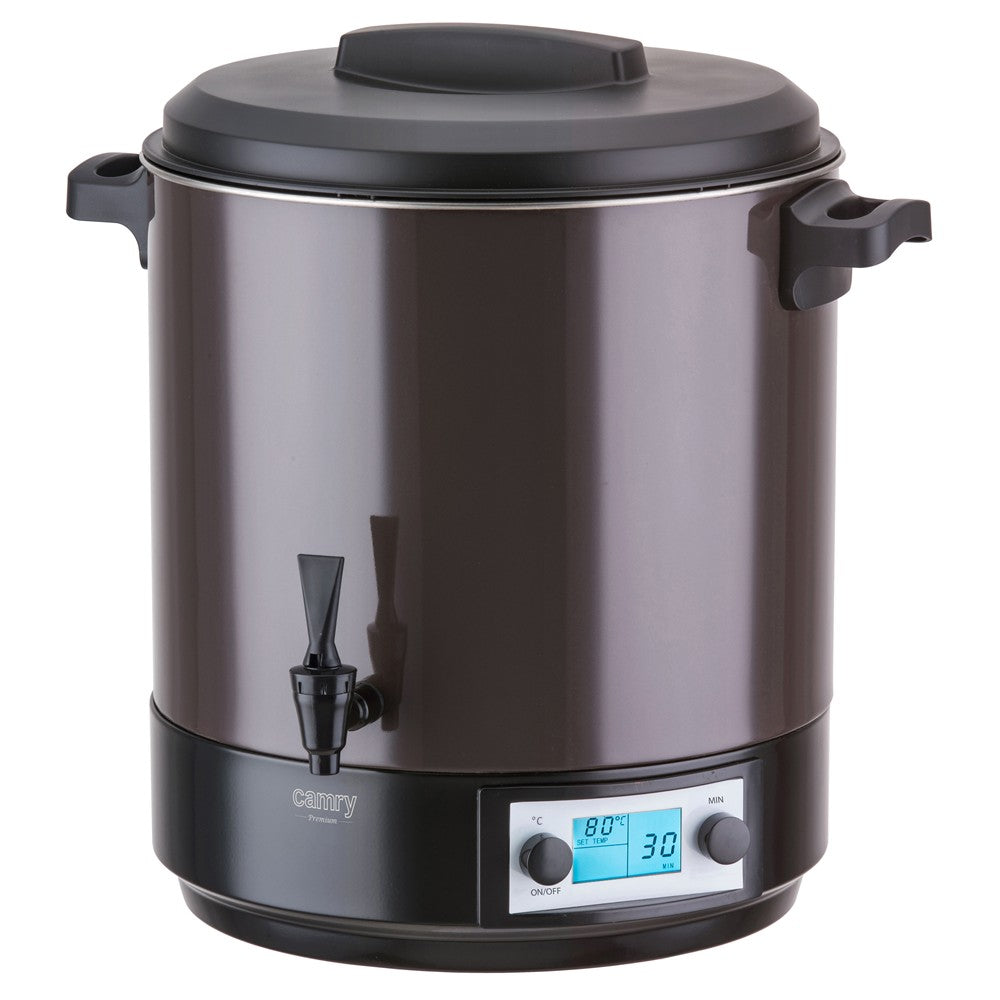 Camry CR 4537 Einkochautomat 28L mit LCD-Display, Edelstahl Einkochtopf mit Zapfhahn, Warmhaltefunktion, Timer 180 Min., 30-100 °C, Glühweinkocher, Getränkespender, 2600W
