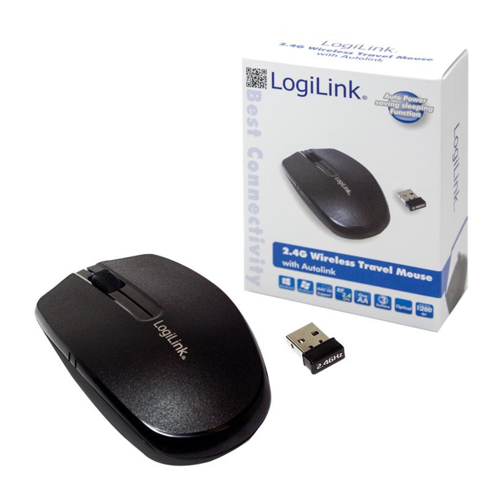 LogiLink Mini Funkmaus mit 2,4GHz, 1200dpi, für Notebook, Schwarz