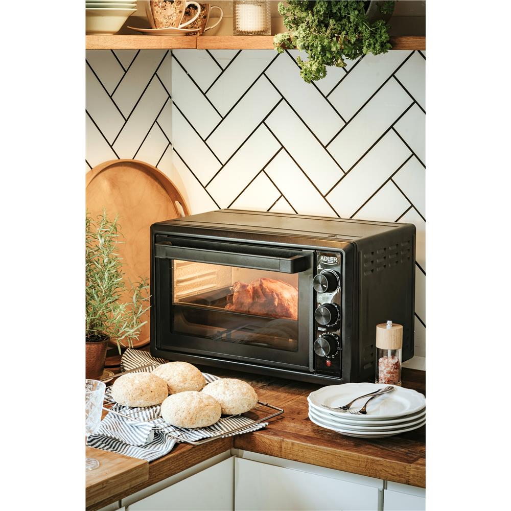 Adler AD 6023 Mini Backofen 26 L mit Umluft Timer und Backblech Schwarz