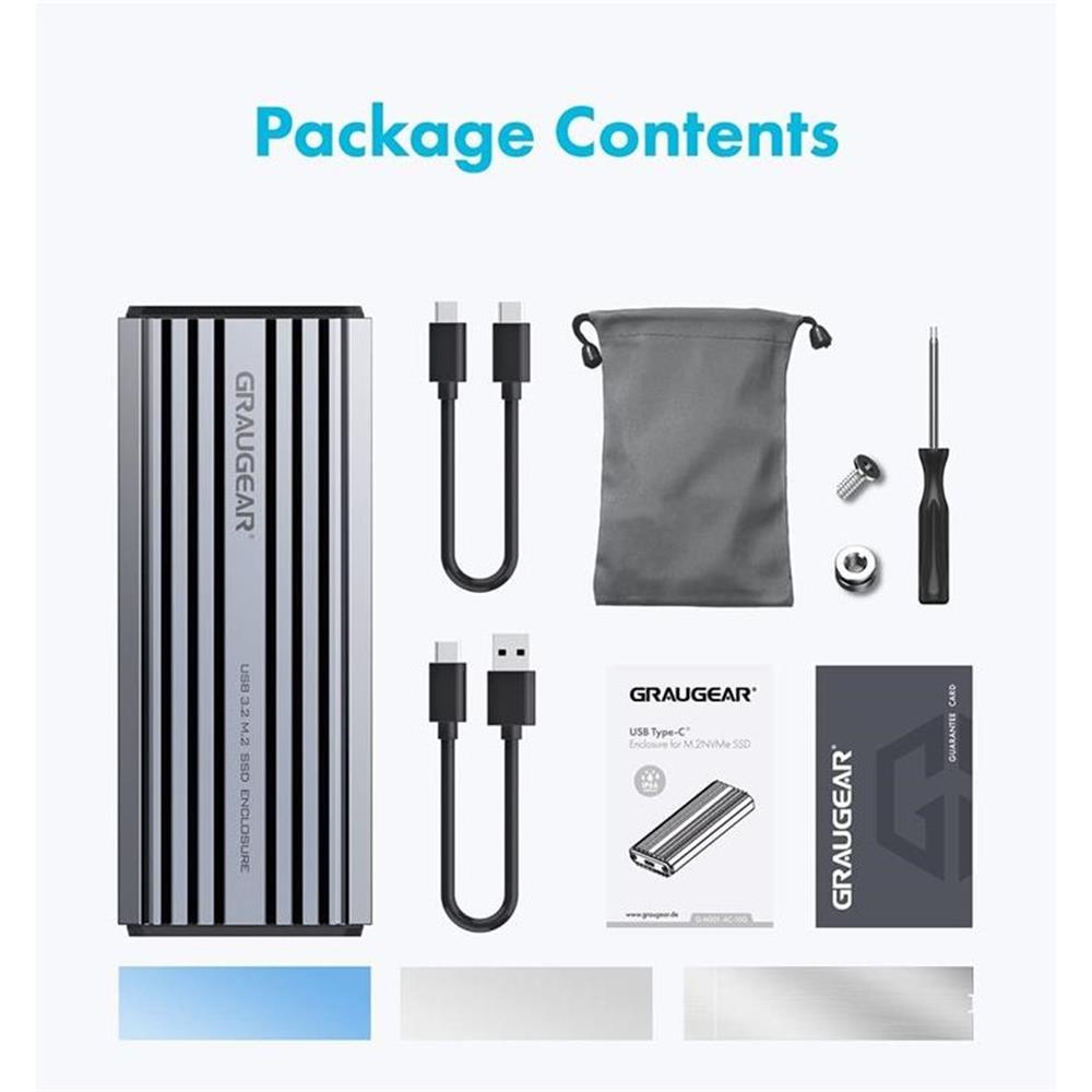 GRAUGEAR USB Type-C Gehäuse für M.2 NVMe SSD, Wassergeschütztes Aluminiumgehäuse