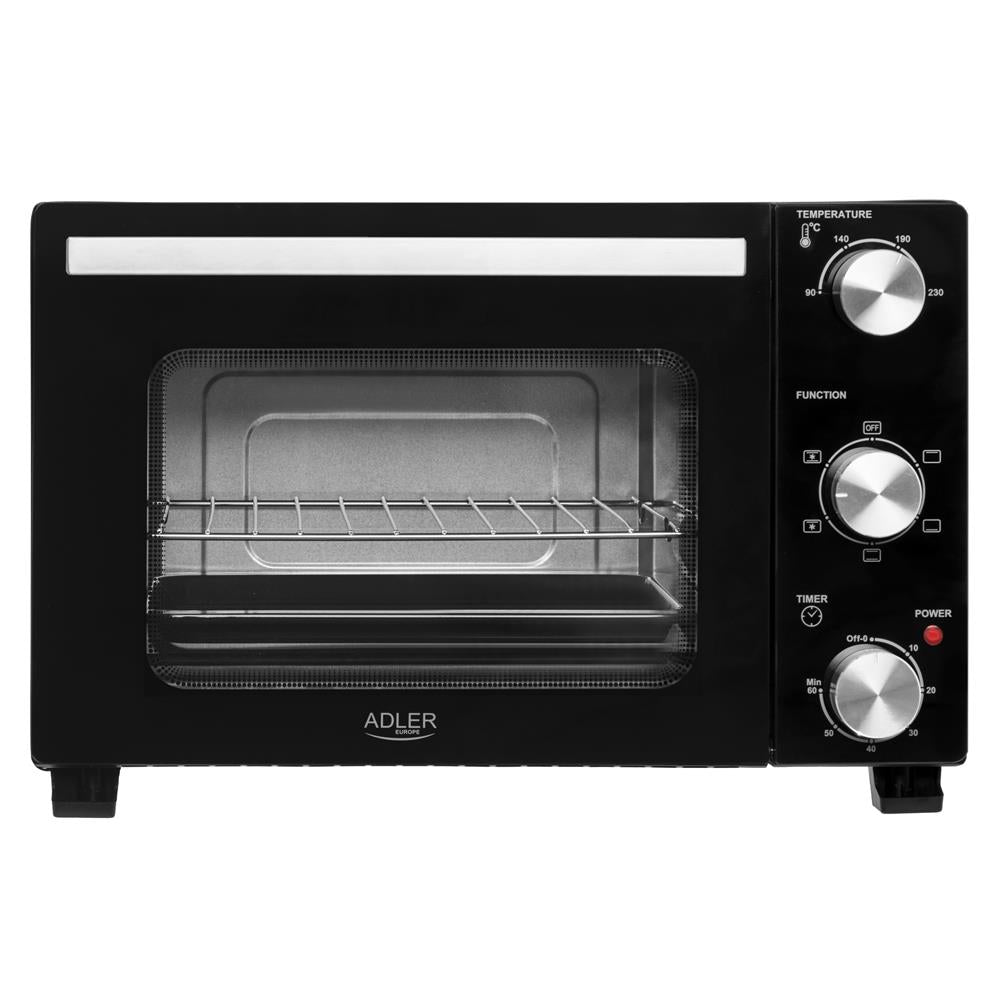 Adler AD 6024 Mini-Backofen 22 Liter, Schwarz, 0-230°C, mit Timer-Endarbeitston und 5 Backmodi