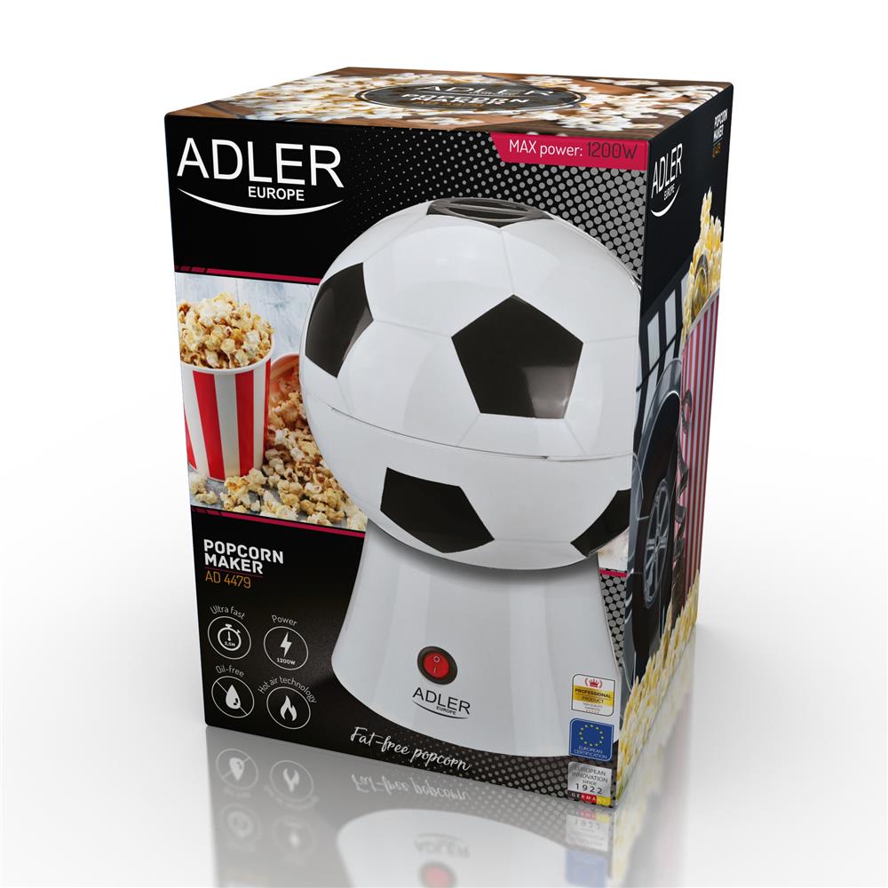 Adler AD 4479 Popcorn-Maker Popcorn-Maschine Fußball Heißluft ölfreie fettfreie Zubereitung