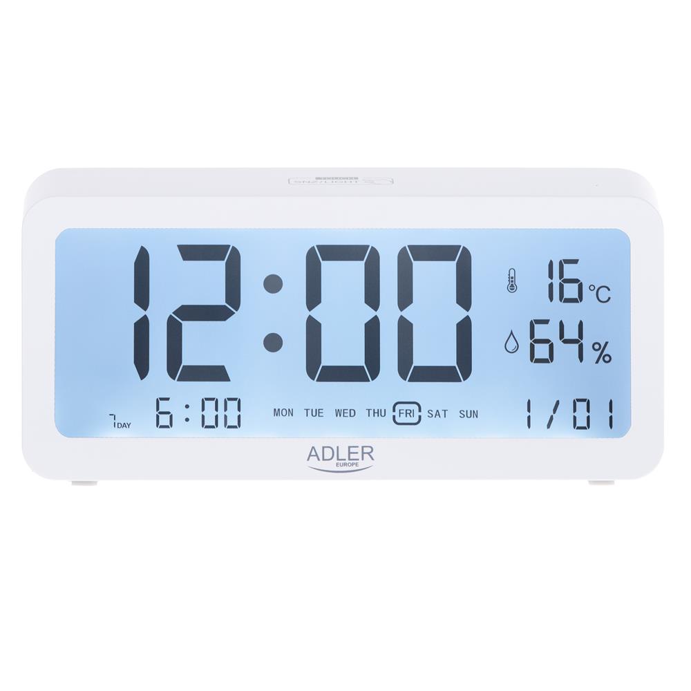 Adler AD 1195w digital Wecker batteriebetrieben Temperaturanzeige weiß