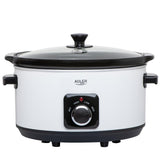 Adler AD 6413w Schongarer 5,8L Slow Cooker 3 Heizstufen Edelstahl spülmaschinenfest weiß