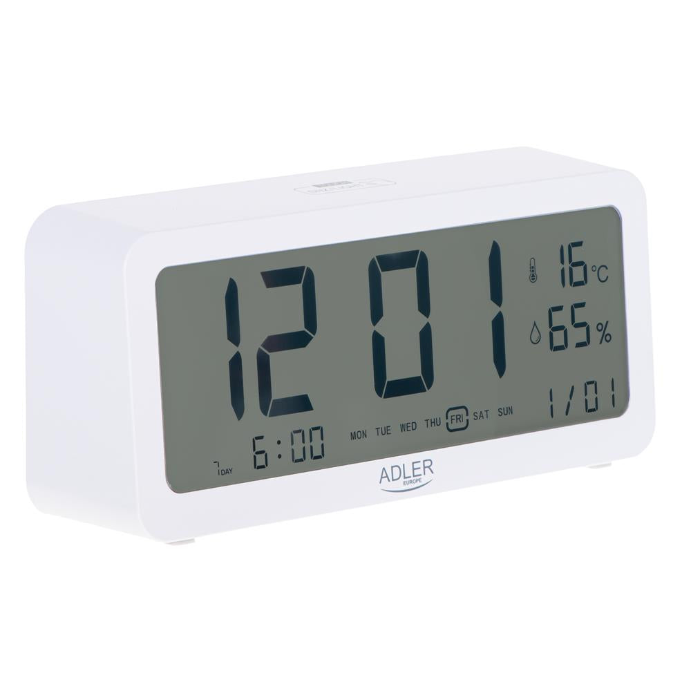 Adler AD 1195w digital Wecker batteriebetrieben Temperaturanzeige weiß
