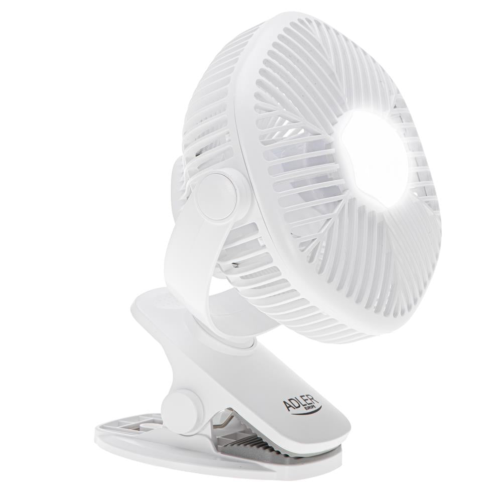Adler AD 7335 Akku Ventilator mit LED Licht und Drehfunktion Weiß