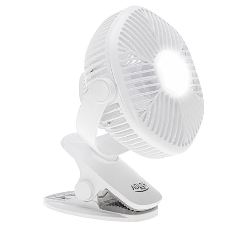 Adler AD 7335 Akku Ventilator mit LED Licht und Drehfunktion Weiß