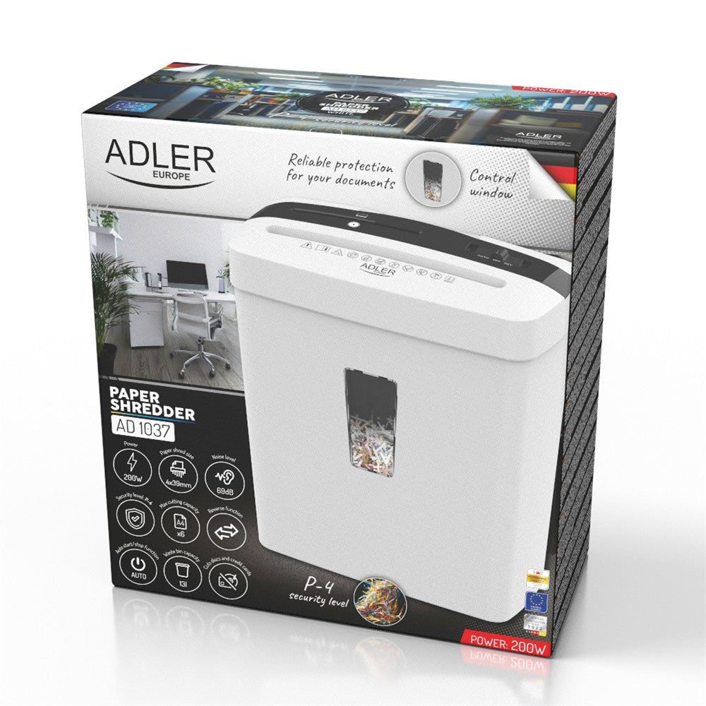 Adler Aktenvernichter AD 1037 A4 P-4 CD DVD Kreditkarten Büro Schredder Weiß
