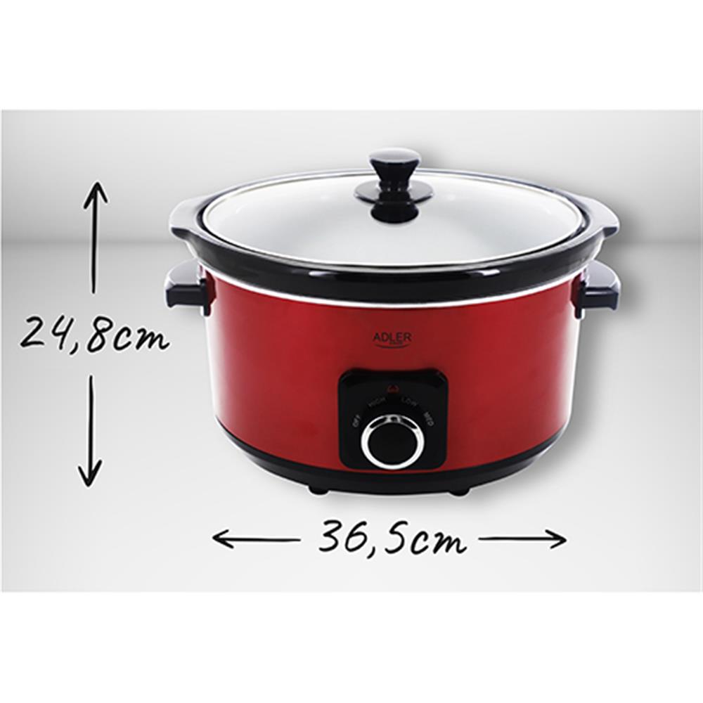 Adler AD 6413r Langsamkocher 5,8L 290W Rot Schongarer Multikocher Gartopf Slowcooker