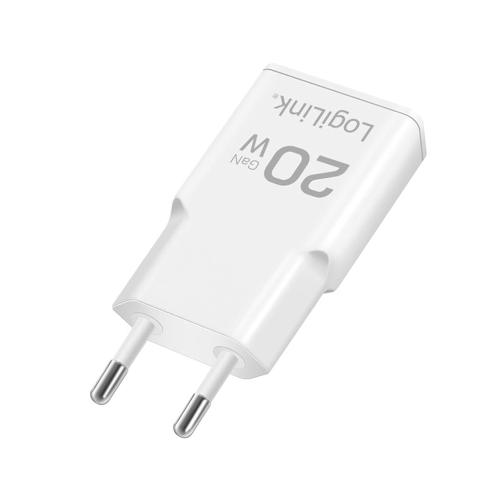 LogiLink USB-C Steckdosenadapter, 20 W, GaN, extra schmal, Weiß